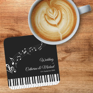 Pianotoetsen Muzieknamen Zwart & Wit Bruiloft Kartonnen Onderzetters