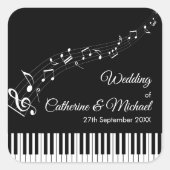 Pianotoetsen Muzieknamen Zwart & Wit Bruiloft Vierkante Sticker (Voorkant)