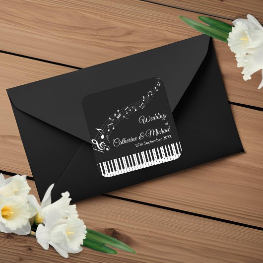 Pianotoetsen Muzieknamen Zwart & Wit Bruiloft Vierkante Sticker