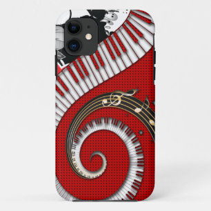 Pianotoetsen Muzieknoten Grunge Bloemige Krullen iPhone 11 Hoesje