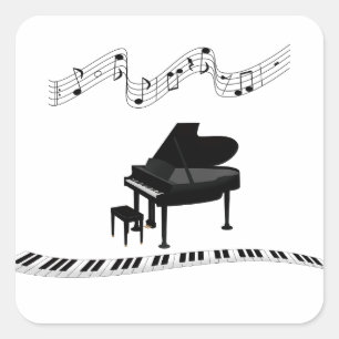 Pianotoetsen, toetsenborden en muzieknotities vierkante sticker