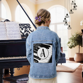 Pianotoetsen Zwart en Wit Muziektoetsenbord Monogr Denim Jacket