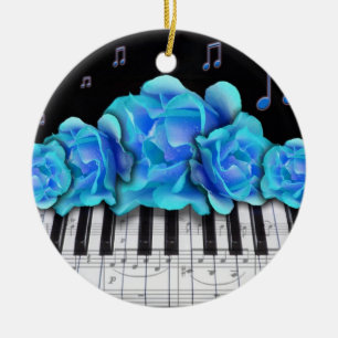 Pianotoetsenbord en blauw Roos Keramisch Ornament