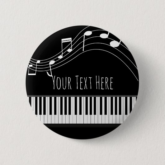 Pianotoetsenbord en muzieknotities ronde button 5,7 cm (Voorkant)