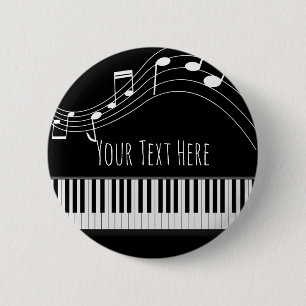 Pianotoetsenbord en muzieknotities ronde button 5,7 cm