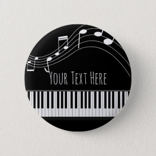Pianotoetsenbord en muzieknotities ronde button 5,7 cm