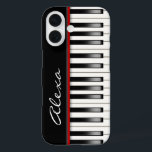 Pianotoetsenbord met aangepaste naam iPhone 16 hoesje<br><div class="desc">Muzikaal pianoklavier met persoonlijke naam. De naam kan worden gewijzigd of verwijderd.</div>