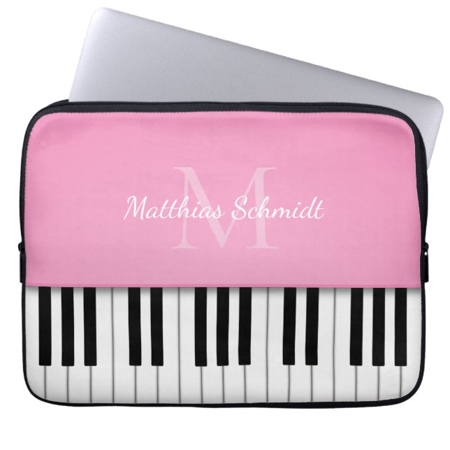 Pianotoetsenbord Monogrammed Personalized Pink Laptop Sleeve (Voorkant)