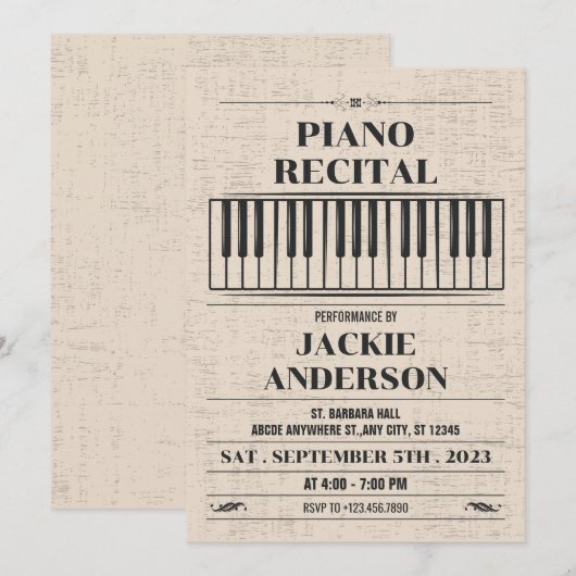 pianouitnodiging kaart (Voorkant / Achterkant)