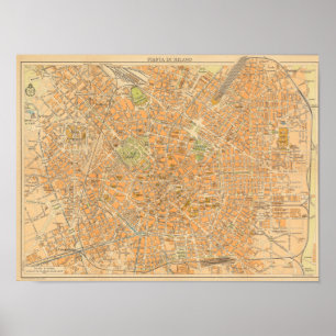 Pianta di Milano - Kaart van Milaan, Italië Poster