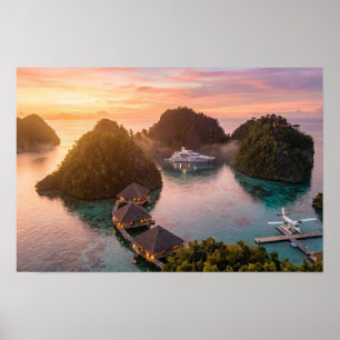 Piaynemo Zonsopgang Raja Ampat Tropisch Eiland Kun Poster