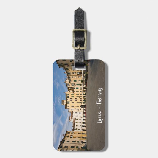 Piazza Anfiteatro plein in Lucca - Toscane, Italië Bagagelabel (Voorkant verticaal)