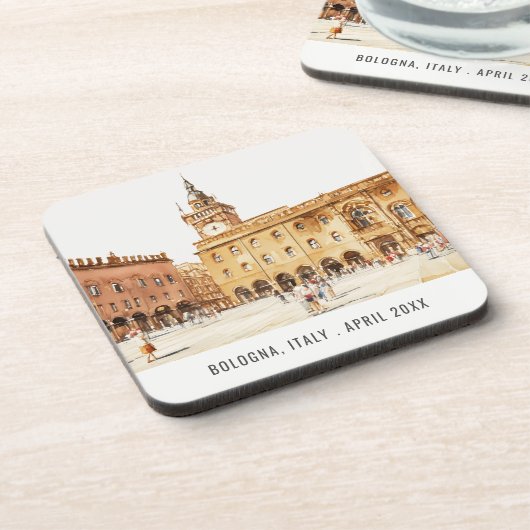 Piazza Bologna Italië Waterverf Italiaans reizen Bier Onderzetter (Linkerzijde)
