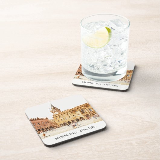 Piazza Bologna Italië Waterverf Italiaans reizen Bier Onderzetter (Rechterzijde)