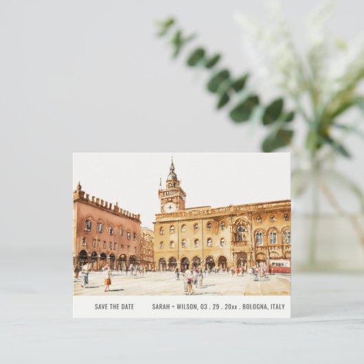 Piazza Bologna Italië Waterverf sparen de datum Briefkaart (Staand voorkant)