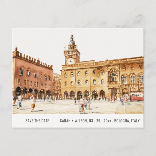 Piazza Bologna Italië Waterverf sparen de datum Briefkaart (Voorkant)
