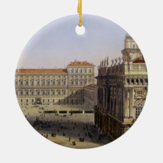 Piazza Castello, Turijn, gegraveerd door F. Citter Keramisch Ornament (Achterkant)