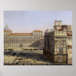 Piazza Castello, Turijn, gegraveerd door F. Citter Poster