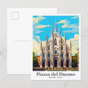Piazza del Duomo Art Vintage Travel Illustratie Briefkaart