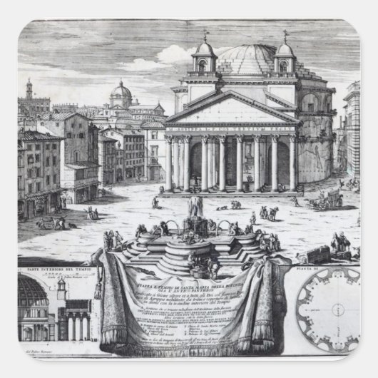 Piazza della Rotonda met een uitzicht van Pantheon Vierkante Sticker (Voorkant)