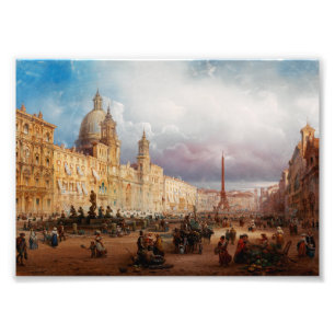 Piazza Navona Rome Markt 1850s Kunst Foto Afdruk