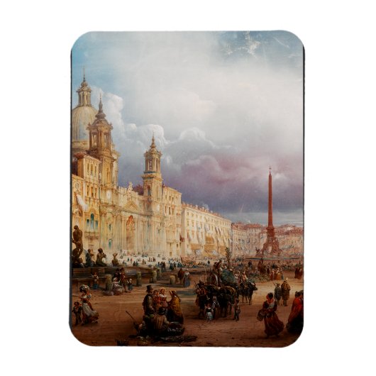 Piazza Navona Rome Markt 1850s Kunst Magneet (Verticaal)