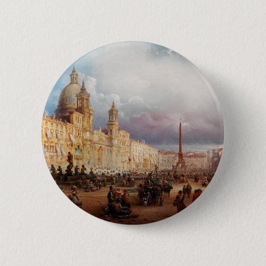 Piazza Navona Rome Markt 1850s Kunst Ronde Button 5,7 Cm (Voorkant)