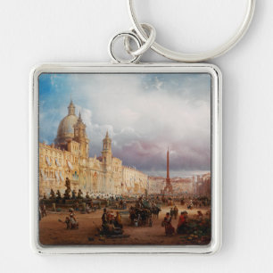 Piazza Navona Rome Markt 1850s Kunst Sleutelhanger