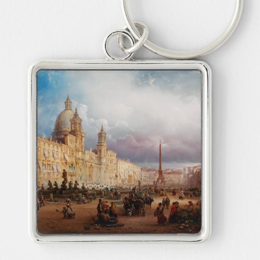 Piazza Navona Rome Markt 1850s Kunst Sleutelhanger (Voorkant)