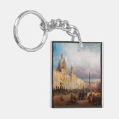 Piazza Navona Rome Markt 1850s Kunst Sleutelhanger (Voorkant Links)