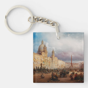 Piazza Navona Rome Markt 1850s Kunst Sleutelhanger