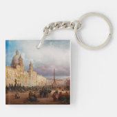 Piazza Navona Rome Markt 1850s Kunst Sleutelhanger (Achterkant)
