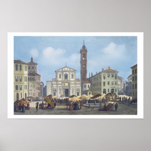 Piazza Santo Stefano uit de Uitzichten van Milaan  Poster (Voorkant)