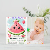 Pic roze zomer één in een meloen eerste 1e verjaar kaart (Staand voorkant)