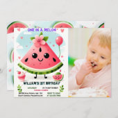 Pic roze zomer één in een meloen eerste 1e verjaar kaart (Voorkant / Achterkant)