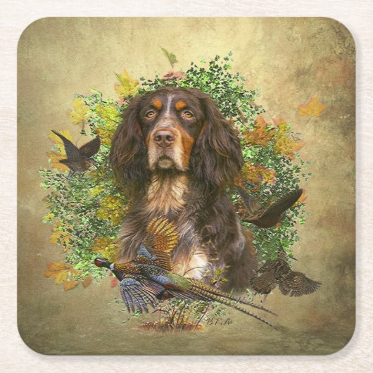 Picardy Spaniel, jachtseizoen Kartonnen Onderzetters (Voorkant)