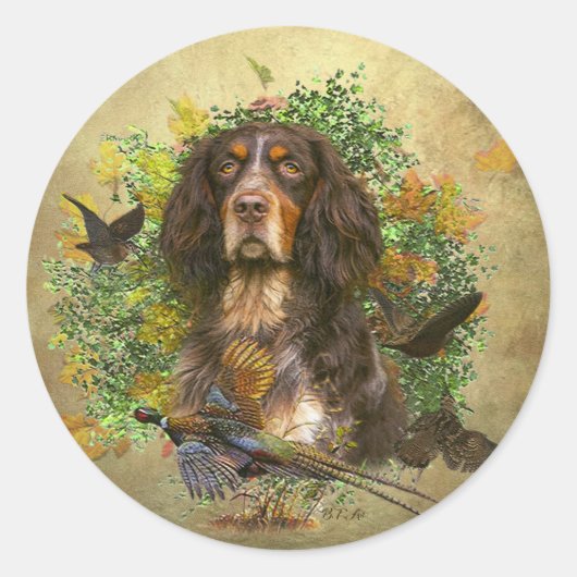 Picardy Spaniel, jachtseizoen Ronde Sticker (Voorkant)