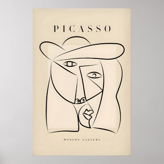 Picasso Abstract Gezicht Hoed Lijn Kunst Minimalis Poster (Voorkant)