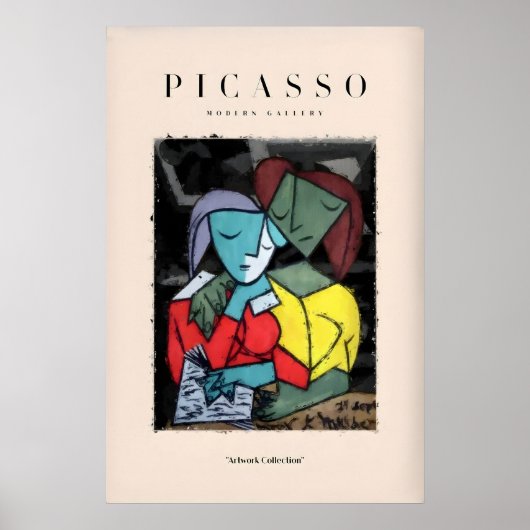 Picasso Lezend Paar Abstracte Figuren Kunstprint Poster (Voorkant)