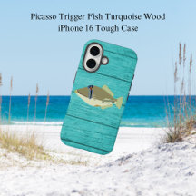 Picasso Trigger Fish Turqouise Wood iPhone 16 Hoes