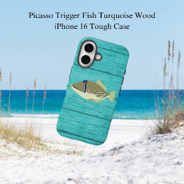 Picasso Trigger Fish Turqouise Wood iPhone 16 Hoes