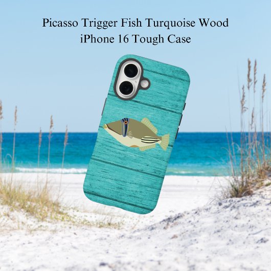 Picasso Trigger Fish Turqouise Wood iPhone 16 Hoes