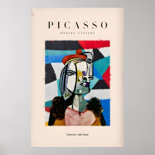 Picasso Vrouw Baret Abstract Portret Kunstprint Poster (Voorkant)