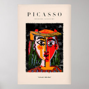 Picasso Vrouw met Hoed Rood Geel Gezicht Portret Poster