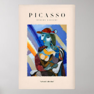 Picasso Vrouw Rode Hoed Blauwe Gezicht Portret Pri Poster