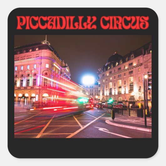 Piccadilly Circus Square Sticker Zwarte Achtergron (Voorkant)