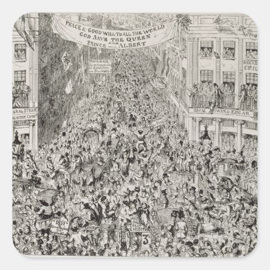 Piccadilly tijdens de Grote tentoonstelling, 1851 Vierkante Sticker (Voorkant)
