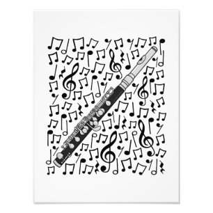 Piccolo Musical Notes Woodwind Muziekdocent Foto Afdruk