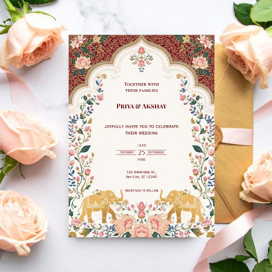 Pichwai Indian Elegant Wedding Invitation Kaart