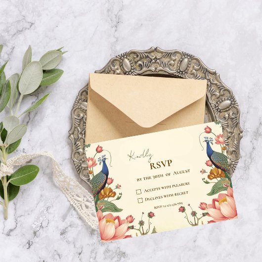 Pichwai Indian Elegant Wedding RSVP Kaartje